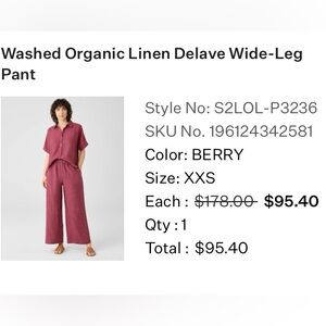 Eileen Fisher organic linen pants size XXS, berry!